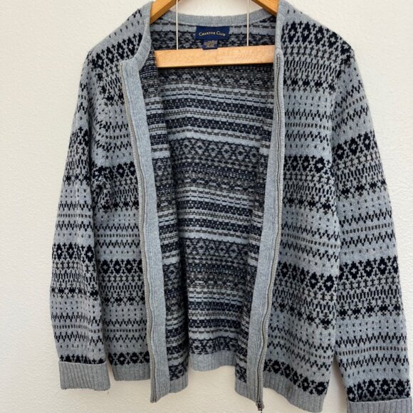 Vintage Charter Club Nordic 100% Lambswool Zip Up Sweater Sz Medium - Picture 11 of 13